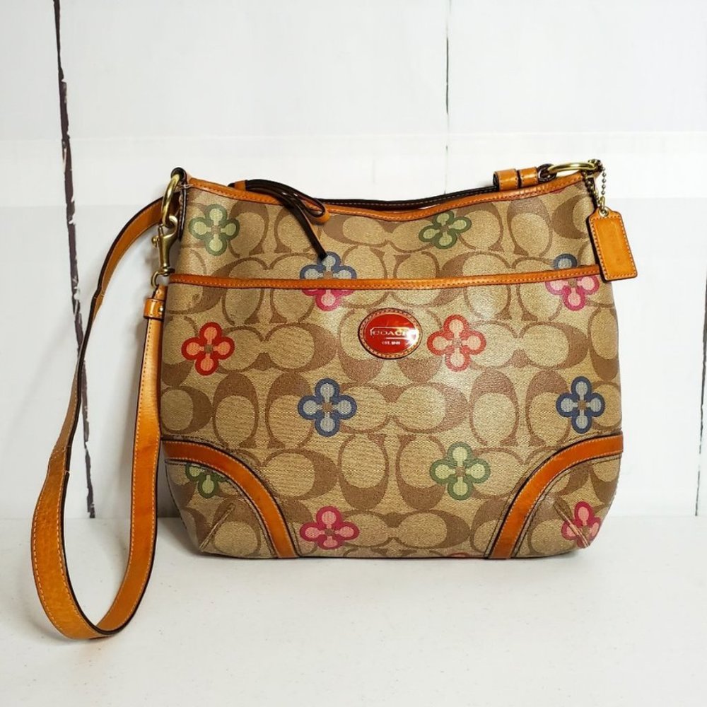 COACH Peyton Signature Floral Clover Convertible Canvas Hobo / Crossbody